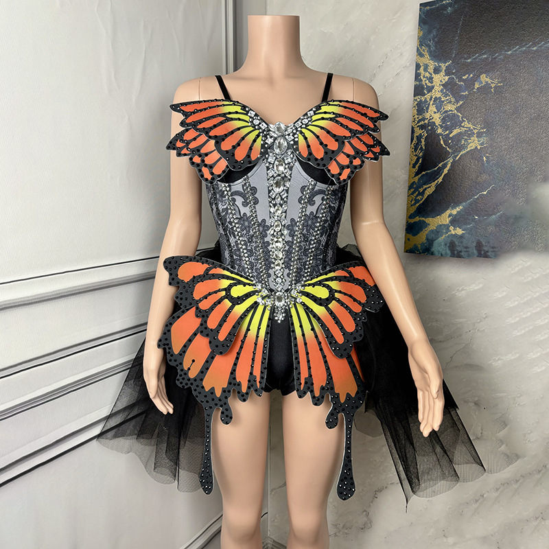Summer New Performance Personalized Performance Clothing Three-dimensional Butterfly Design Sense Evening Party Activity Prom Evening Dress Playground