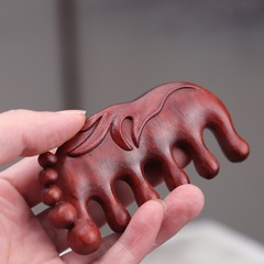 紫檀梳子養生五齒牛角梳頭部經絡梳刷穴位頭皮按摩梳檀木梳子大象