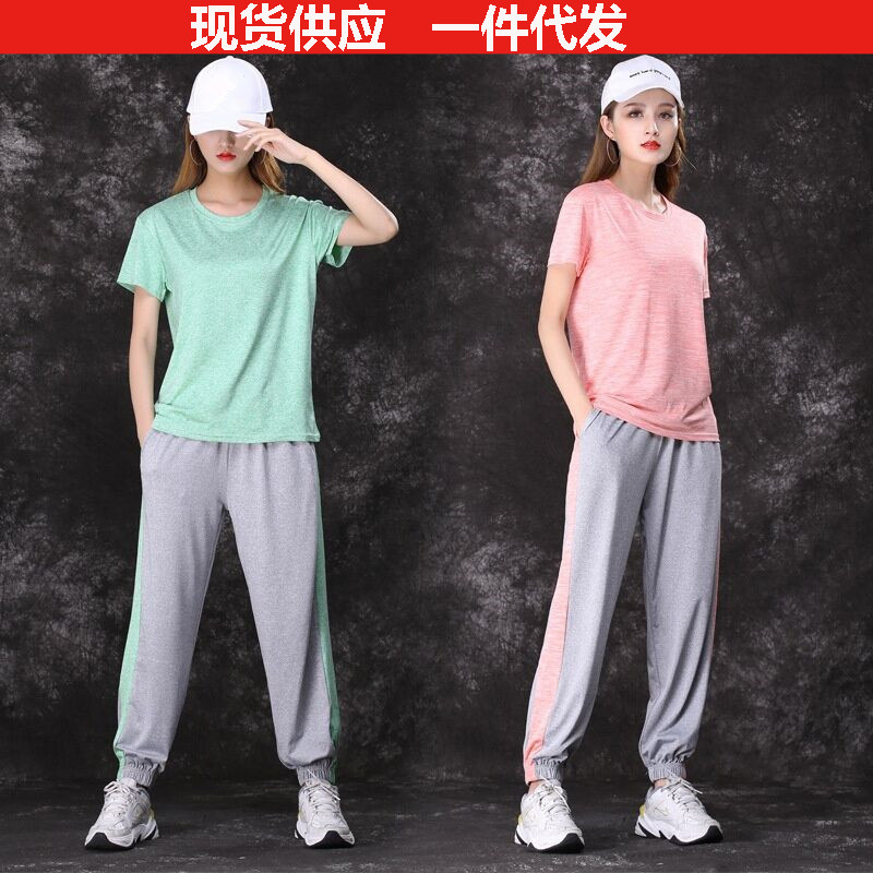 2021夏季新品速干运动套装女大码宽松舒适亲肤吸湿排汗瑜伽两件套