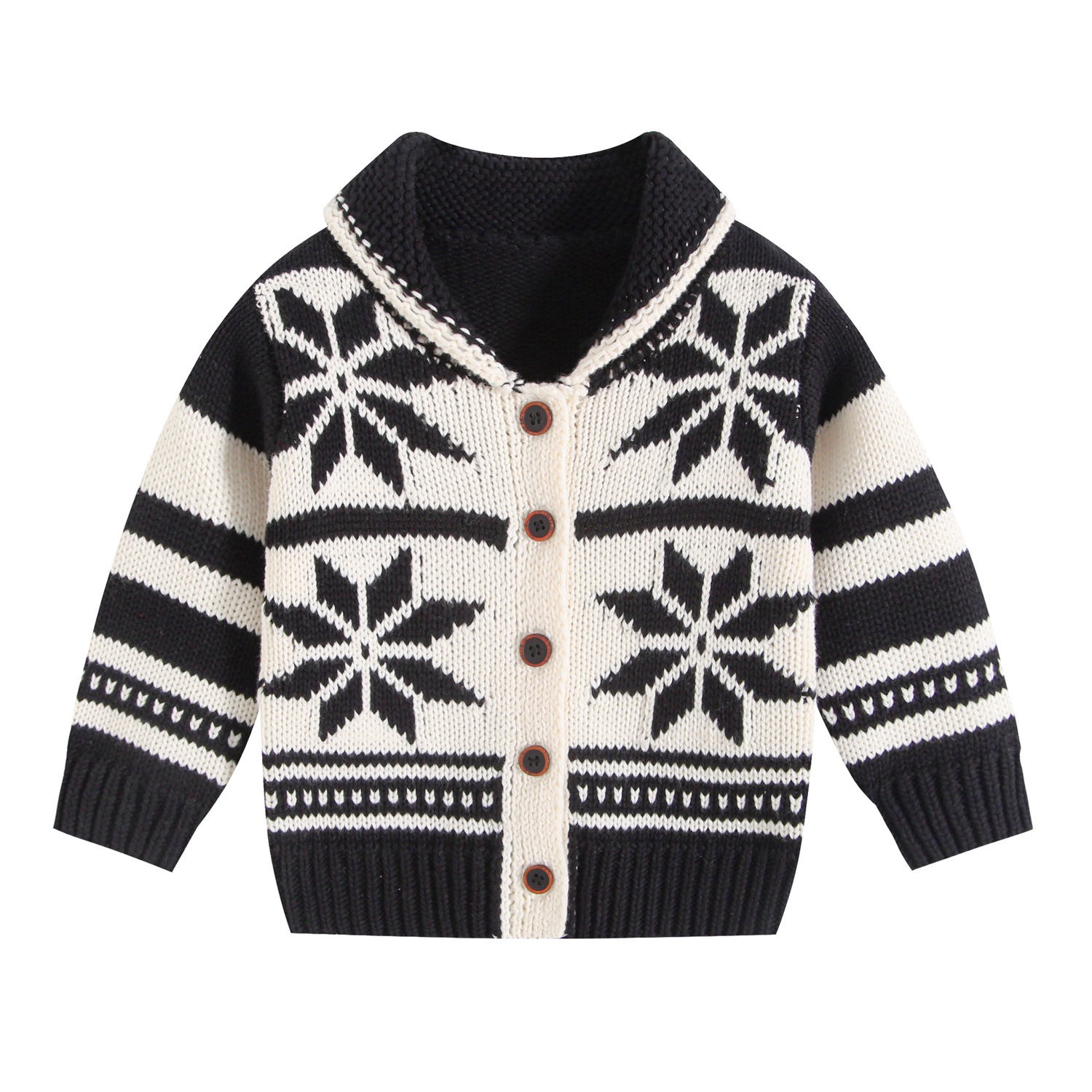 New autumn/winter thick knitted cardigan sweater for infants and toddlers, jacquard color-blocked collar, warm children's clothing