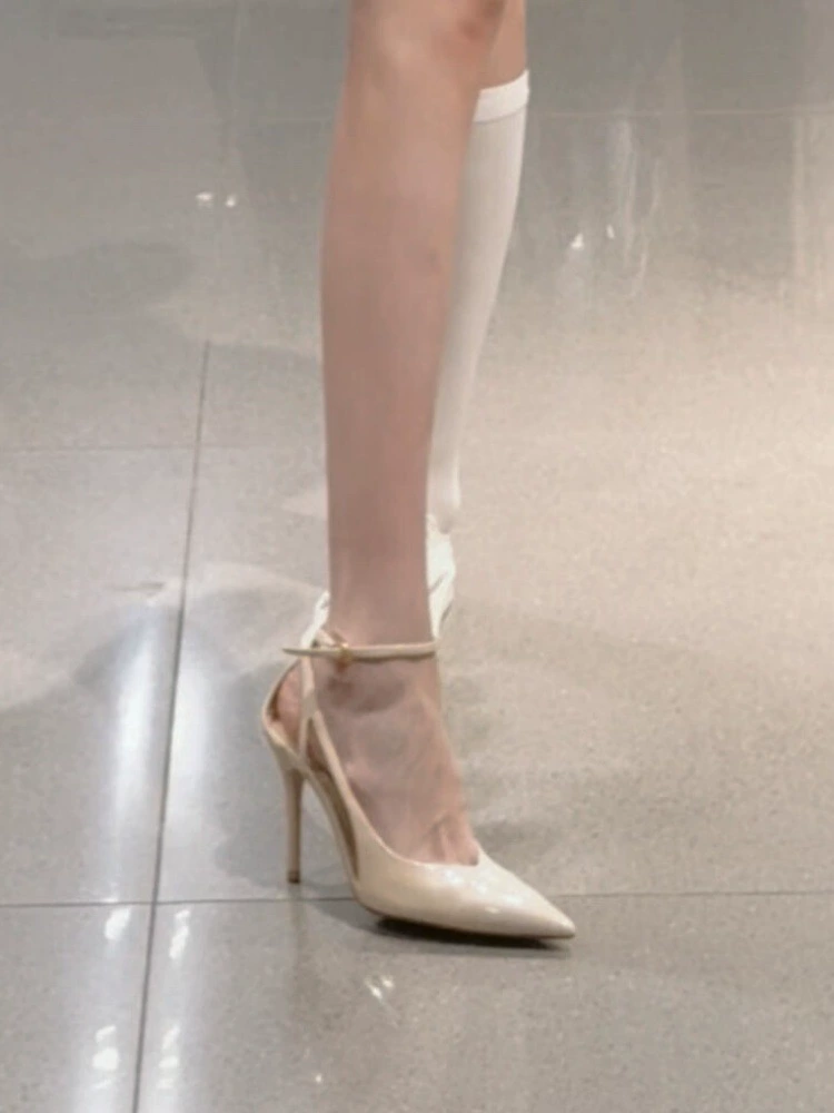 Женские туфли-лодочки из овчины, французский стиль, заостренный носок, высокие каблуки, новинка 2025 года, универсальные, профессиональные, балетки с открытой пяткой.