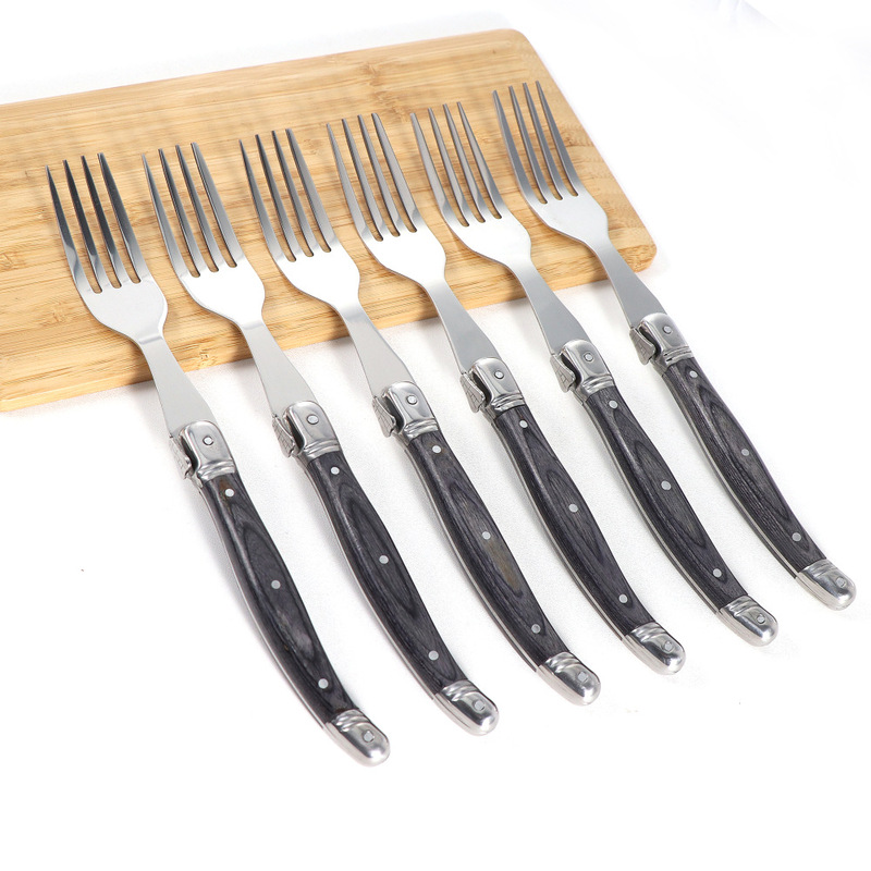 Factory in stock stainless steel steak fork gray color wood handle fork foreign trade western food fork household tableware wholesale Factory in stock stainless steel steak fork gray color wood handle fork foreign trade western food fork household tableware wholesale