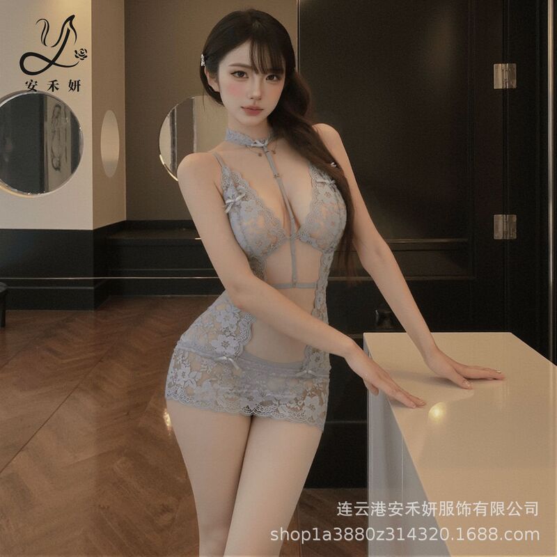 New Large Size Lace Sexy Underwear Popular Mature Mesh Lace Suspender Nightgown Sexy Full Set Thin Style