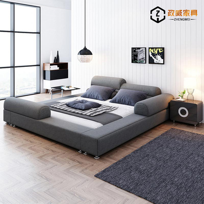 现代简约布艺床塌塌榻榻米小户型主卧双人储物床1.8米拆洗软婚床|ms