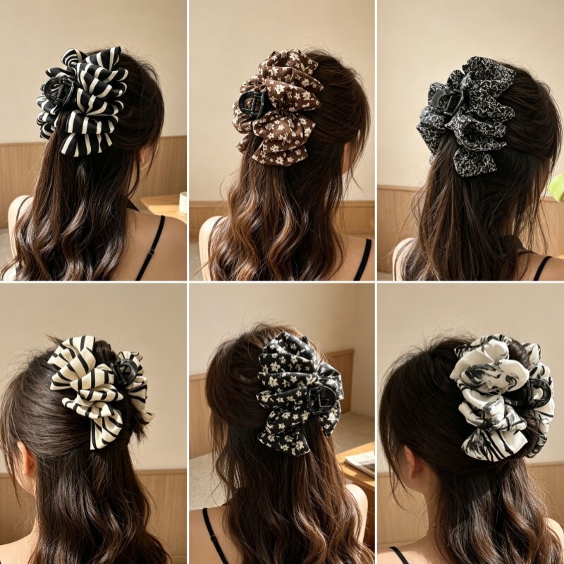 High-End and Elegant Fabric Fluffy Hair Clip, New Floral Hairpin for Women, Large Size for Thick Hair, Shark Clip for the Back of the Head High-End and Elegant Fabric Fluffy Hair Clip, New Floral Hairpin for Women, Large Size for Thick Hair, Shark Clip for the Back of the Head