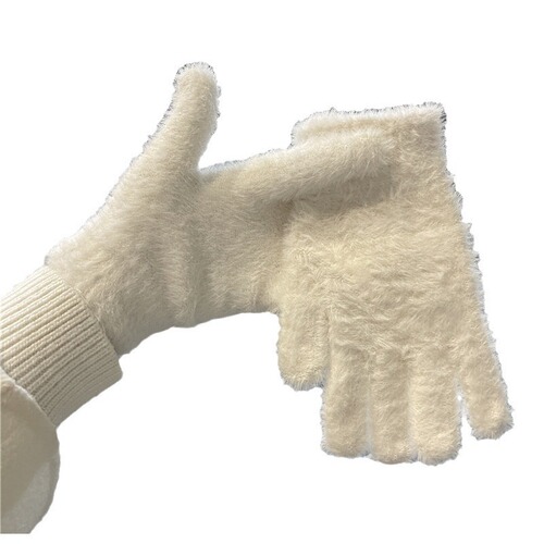 Riding Bike Rabbit Fleece Ins Style Gloves for Women Autumn Winter Fleece Lined Warmth Cute Fingerless Cold Proof for Students