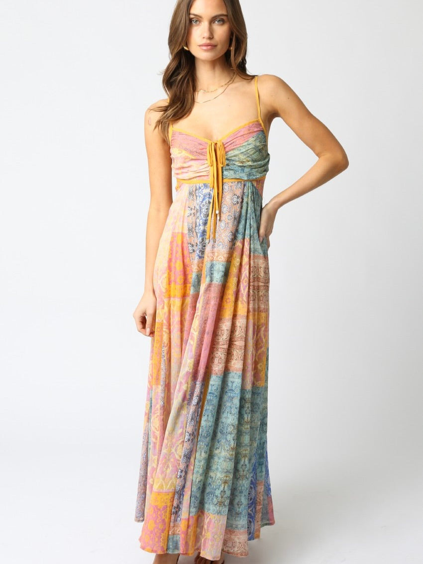 2026 Summer New Amazon European and American Cross-Border V-Neck Printed Tie Loose Sleeveless Strap Dress Women's Clothing