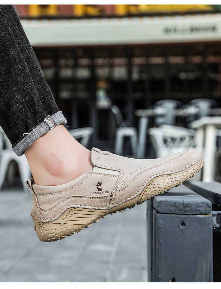 Giày nam cổ thấp kiểu Martin da thật size lớn, đế bằng, dây thun — D2085 màu kaki, D2085 màu xám chi tiết 10