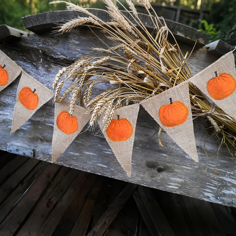 2025 Autumn Halloween Pumpkin Burlap Pennant Scene Decoration Holiday Party Decor Hanging Flag Banner