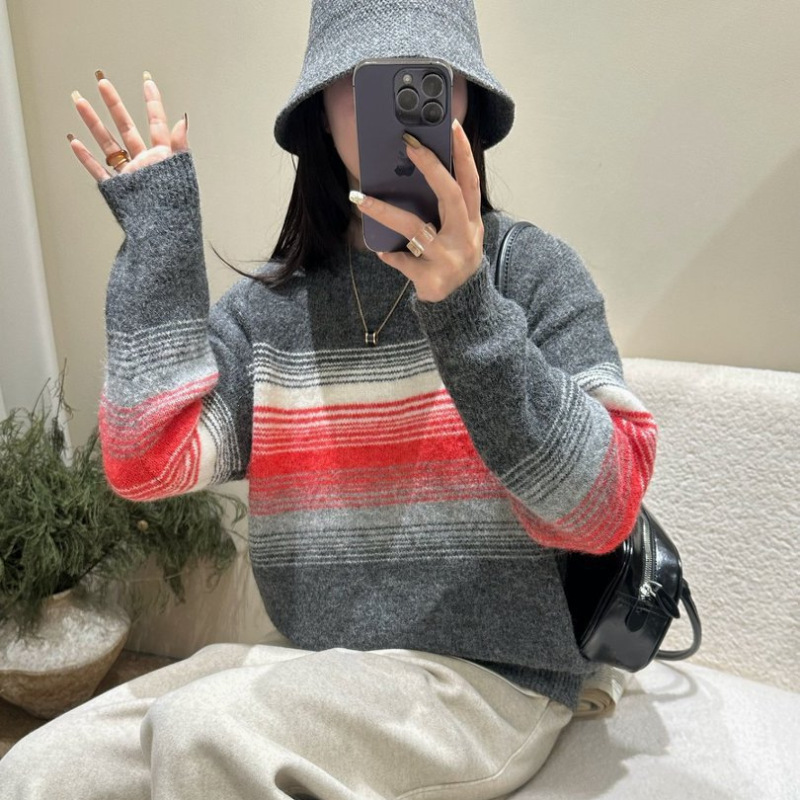 Lazy Style Casual Long-Sleeved 2026 Autumn and Winter New Sweater for Women, Unique and Chic Fashionable Color-Blocked Striped Knitwear
