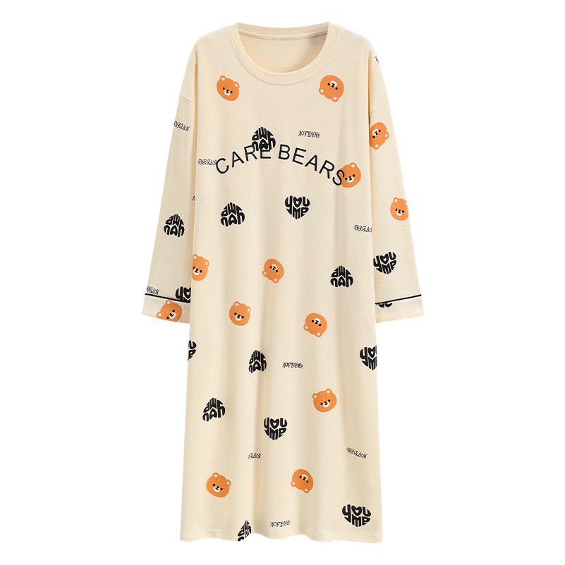 Camisón de las mujeres con almohadilla en el pecho otoño algodón de manga larga vestido dulce nuevo vestido casual de algodón desgaste del hogar de verano