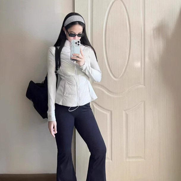 White Slim-fit Down Jacket Women's Winter 2024 New Short Slim-fit Inner Warm Sports Yoga Jacket