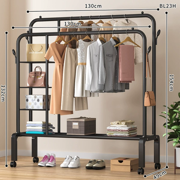Side storage net single layer double pole + coat hook 130 black + wheel ⚑★