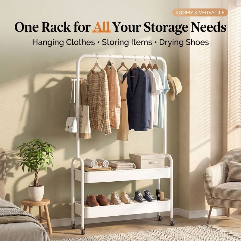 Cross-Border Self-Pickup Double-Layer Clothes Drying Rack, Floor-Standing Two-Layer Multifunctional Clothes Rack for Home Bedroom, Floor-Standing Balcony Coat Rack