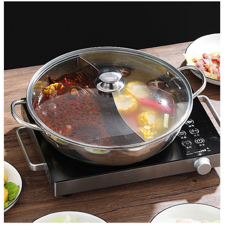 304鸳鸯锅电磁炉专用火锅盆加厚不锈钢锅具家用带盖清汤涮锅商用