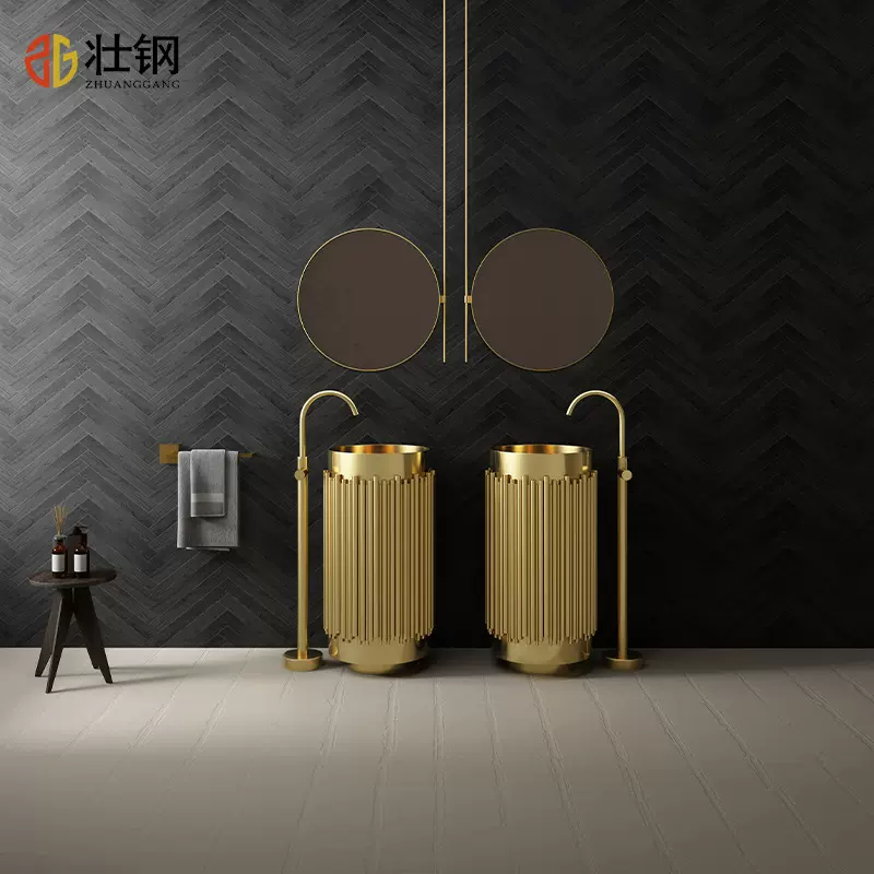 新款圆管个性创意不锈钢立柱盆酒吧酒店卫生间落地式洗手台艺术盆