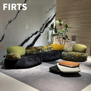 Scandinavian Design French Retro Cobblestone New Moss Fabric Sofa Special-Shaped Designer Curved Stone Module