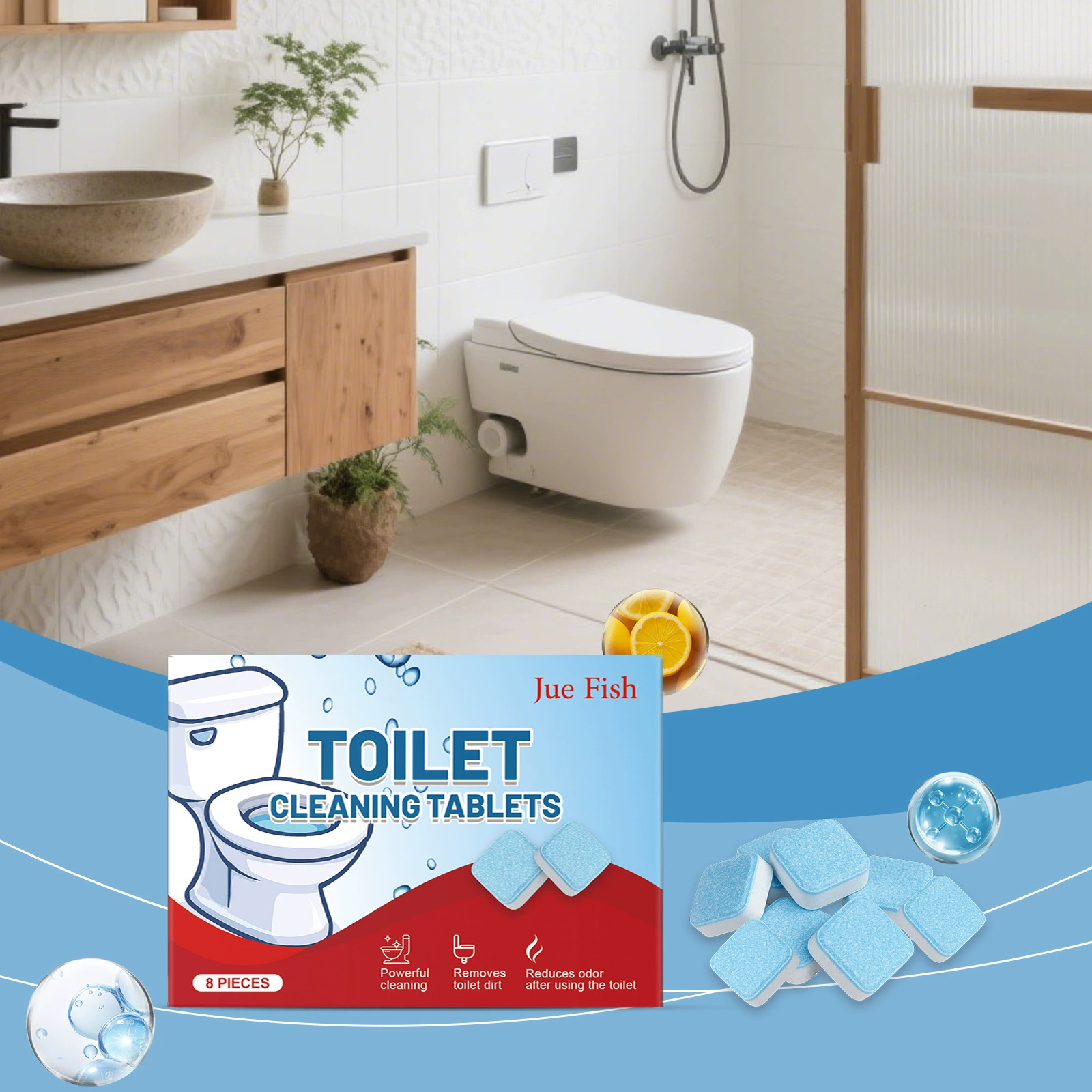Таблетки для чистки унитаза JUE FISH, обеззараживание, удаление накипи, удаление запахов, свежий аромат, автоматический очиститель для унитаза.