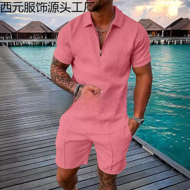 2024 Independent Station Amazon New Men's Fashion Casual Suit 3D Digital Printing Zipper Short Sleeve Men's Shorts