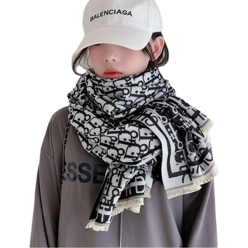 Scarf, Shawl, Neck Warmer, New Style, Imitation Cashmere Feel, Women's Winter European and American Thick Style, Warm, Elegant, High-End, Premium