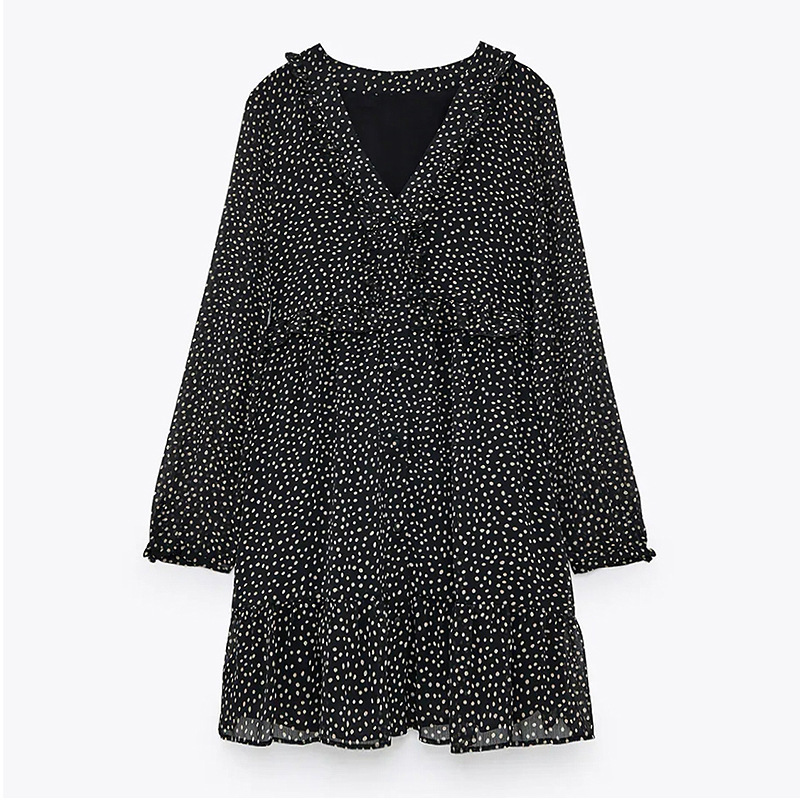 V-neck polka-dot printing chiffon dress  NSGE35099