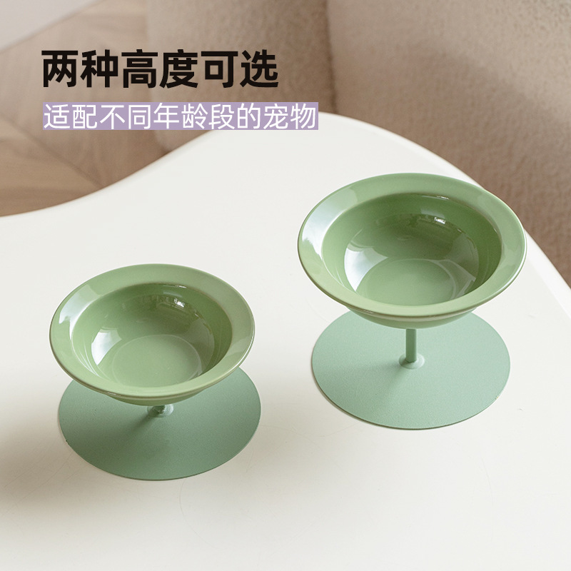 Cerámica alta pie de gran calibre de alto valor facial mascota gato plato volador cuello protector columna cervical anti derrumbe granos beber tazón de agua tazón