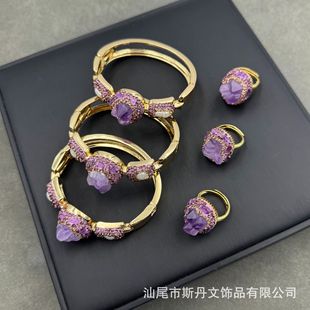 Natural rough amethyst bracelet Freshwater pearl inlaid in European and American personality fashion hand ring source head manufacturers live broadcast supply