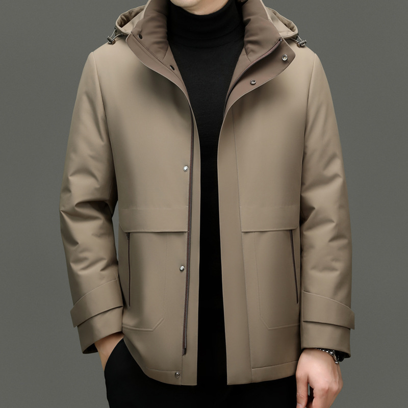 Brand High-End Hooded down Jacket for Men 2025 New Thickeneded Warm Middle-Aged Dad Jacket Business Casual Jacket