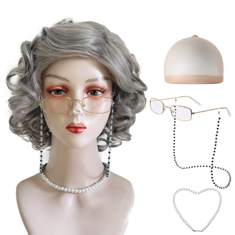 100th day of school children's photo wig children's dress up granny performance wig