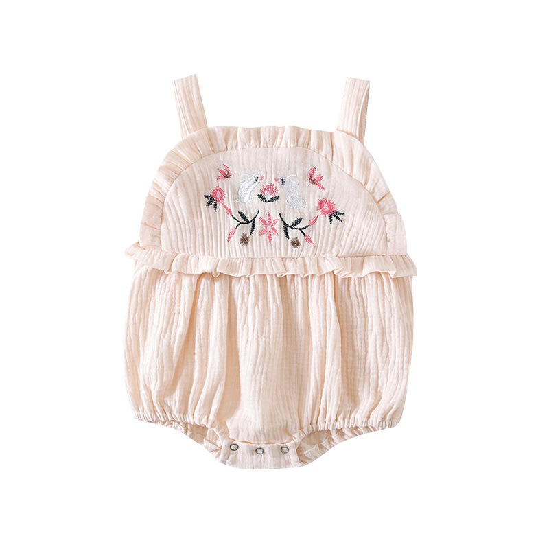 Estilo coreano algodón recién nacido Sling bordado mameluco ins verano infantil versátil casual mono triángulo escalada