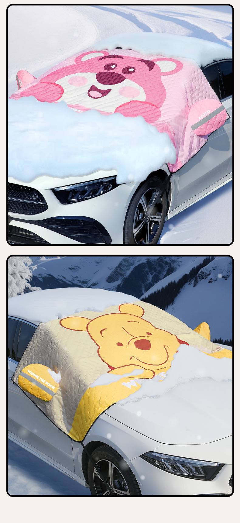 Strawberry Bear Car Windshield Snow Cover, Car Snow Shield, Winter Thickened Car Cover, Car Window Anti-Freeze and Anti-Frost Cover