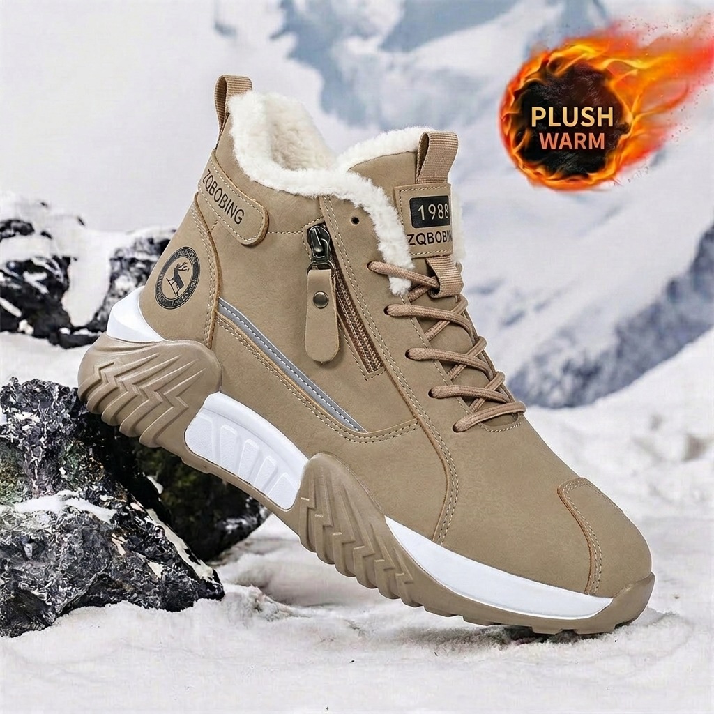 Autumn and winter fleece-lined 36-48 large size men's shoes, trendy outdoor snow boots, warm high-top Martin boots, thickened cotton shoes