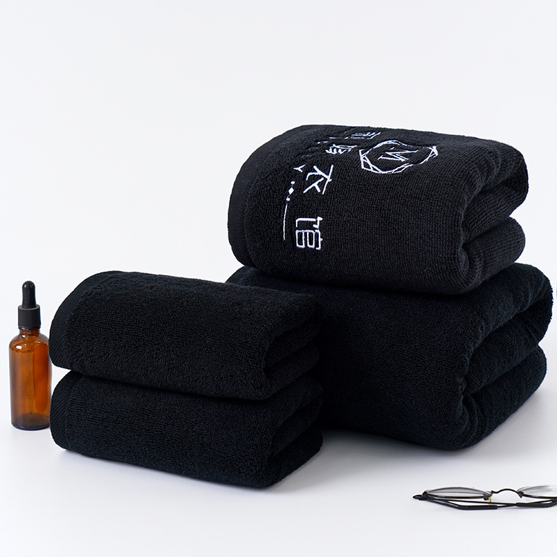 黑色毛巾 加厚吸水可加印logo全棉21股面巾外贸健身房运动黑毛巾