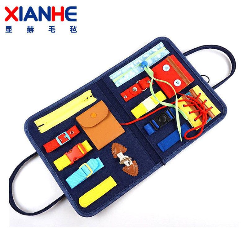 供应儿童早教忙碌板 蒙特梭利益智布书 宝宝穿衣学习拉链学习板