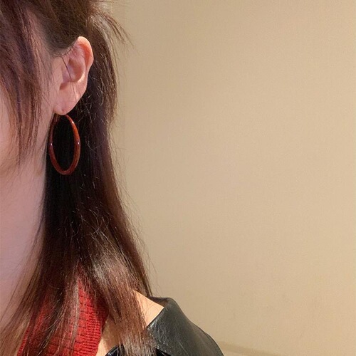 Retro Hong Kong Style Ancora Red Earrings Autumn and Winter Plain Hoop Earrings Women's High-end Earrings Feminine Earrings Buckle Earrings