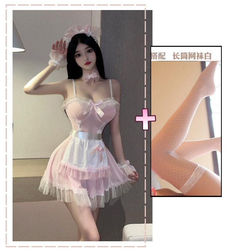 핑크 + 흰색 망사 스타킹
