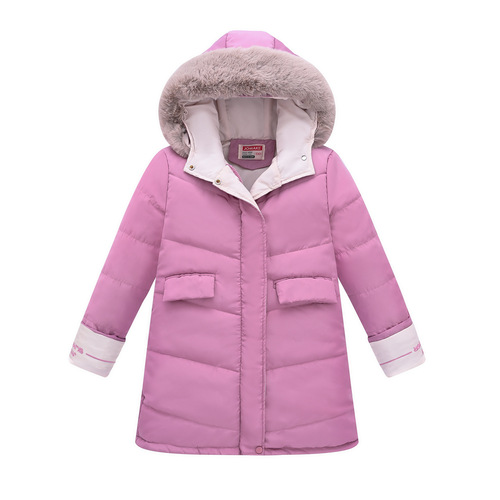 Midsize Youth Girls' Long Hooded Removable Plush Collar Thick Fashion Korean Version Warm Stylish Cotton Jacket