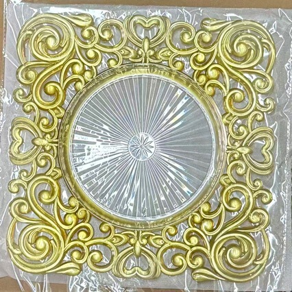 Transparent Plastic Deep Fruit Plate for Wedding, Hotel, Party, Spray-Painted Decorative Craft, Gold Glitter Large Fruit Plate, Square Shape Transparent Plastic Deep Fruit Plate for Wedding, Hotel, Party, Spray-Painted Decorative Craft, Gold Glitter Large Fruit Plate, Square Shape