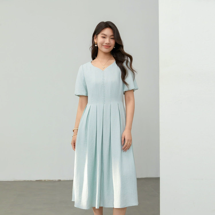 [Французское элегантное нежное ветровое плиссированное платье с талией и тонким платьем] Плоский красивый большой размер женский толстый мм летний новый