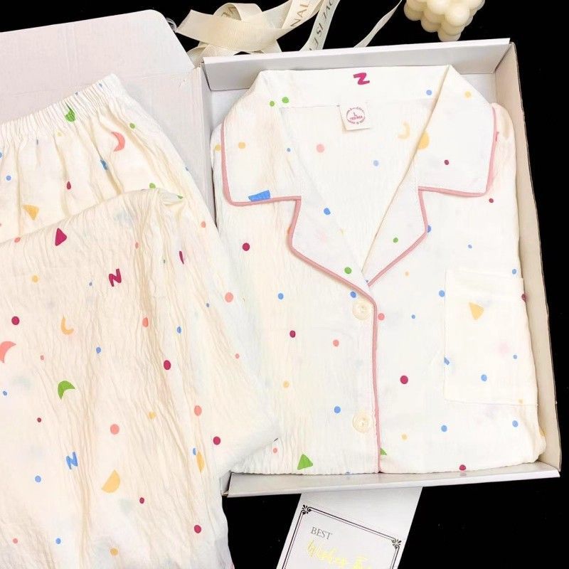 Pijamas de primavera y otoño al por mayor transfronterizos de estrellas y luna dulces pantalones cardigans de manga larga se pueden usar con un conjunto de ropa de casa