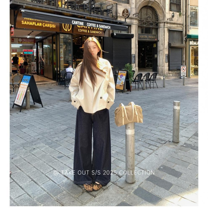 外卖到了首尔假日早秋韩系短款风衣外套女英伦风立领收腰外套|undefined
