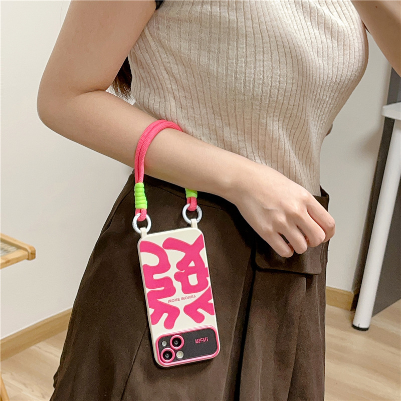 Zhao Lusi mismo estilo texto 14Promax lanyard iPhone15 para Apple 13 teléfono caso 12 mujer 11 moda