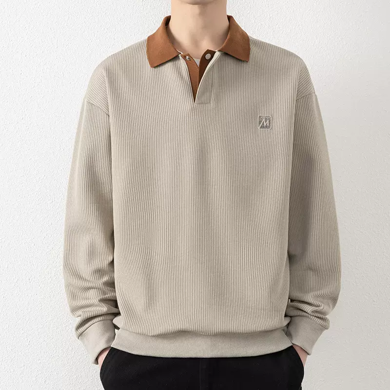 感翻领卫衣男士春秋季潮流宽松Polo衫长袖t恤内搭有领打底衫