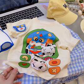 夏季少儿童装纯棉短袖立体玩偶小新印花T恤男女宝通用百搭半袖