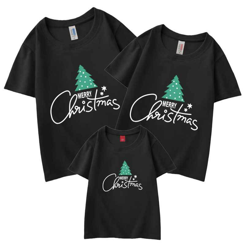 Árbol de Navidad Feliz Año Nuevo autoproducido y vendido algodón refinado ropa de padre-hijo ropa de niños de venta rápida manga corta cuello redondo Camiseta de los niños al por mayor