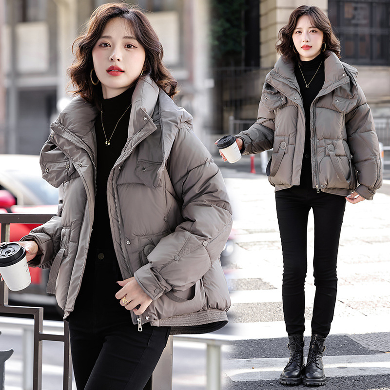 Algodón de mujer coreana encapuchada corta 2025 invierno nuevo hombre pequeño suelto grueso abrigo cálido temperamento de algodón image 9