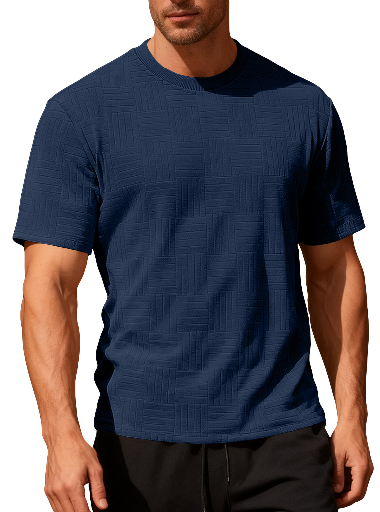 Nuevo comercio exterior delgado cuello redondo toallas de manga corta personalidad camiseta de estilo europeo y americano camiseta de base casual hombre