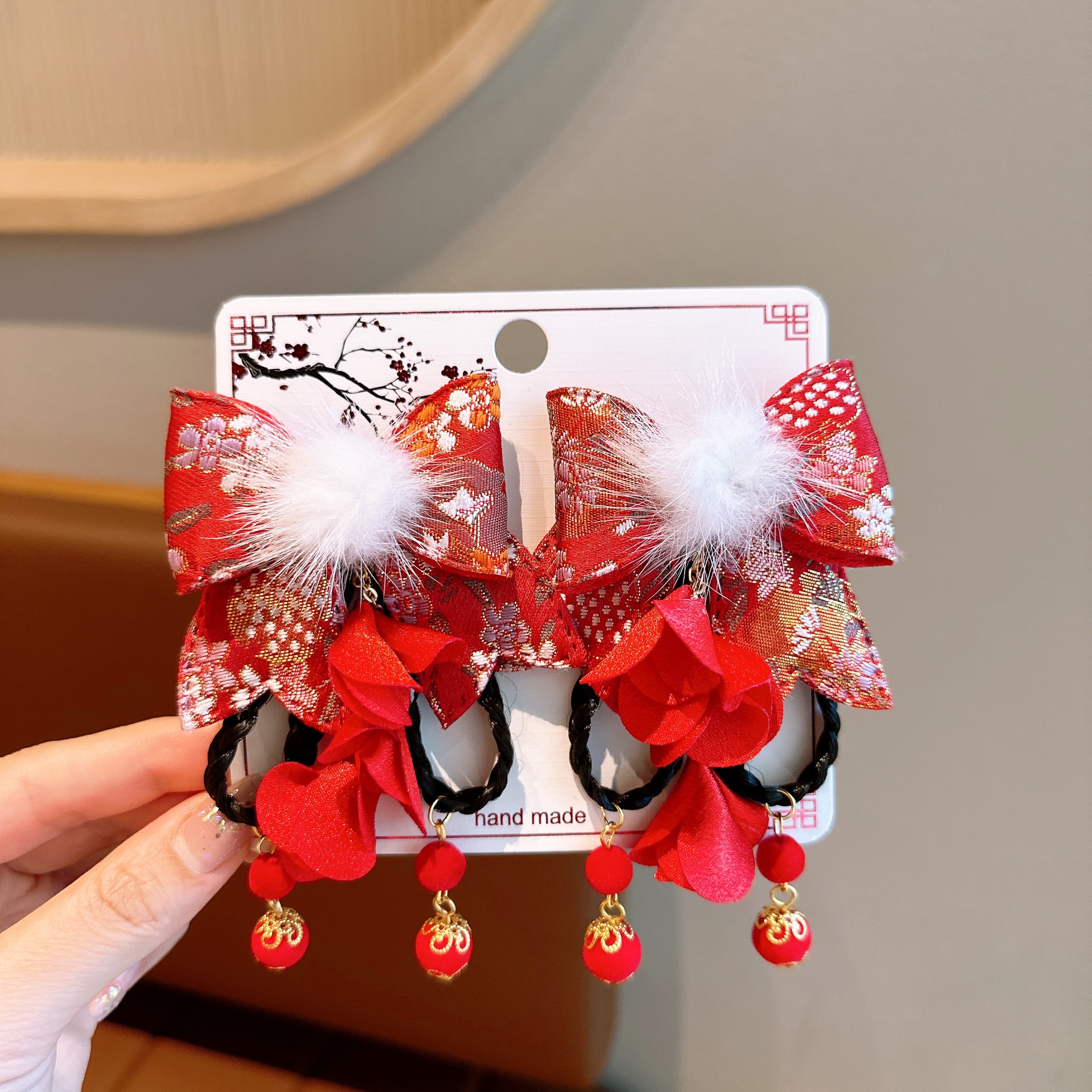 Año Nuevo horquilla accesorios para el cabello de los niños Hanfu estilo antiguo borla arco horquilla niña bebé peluca trenza cabeza Accesorios