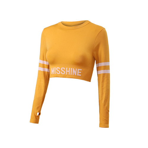 Yoga wear long-sleeved women's short style navel-baring tight-fitting slimming professional quick-drying fitness top fitness wear running T-shirt