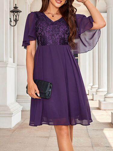 New European Station Dress Chiffon Splicing Lace Elegant Short Skirt Bridesmaid Evening Gown Wholesale